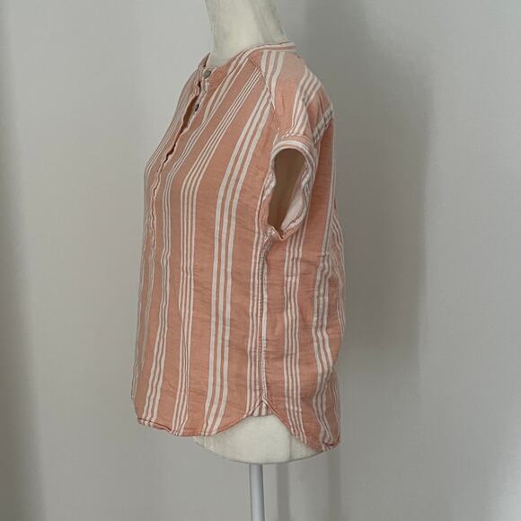 Faherty Dream Cotton Gauze Desmond Top Sepia Neutral Stripe - Picture 4 of 7